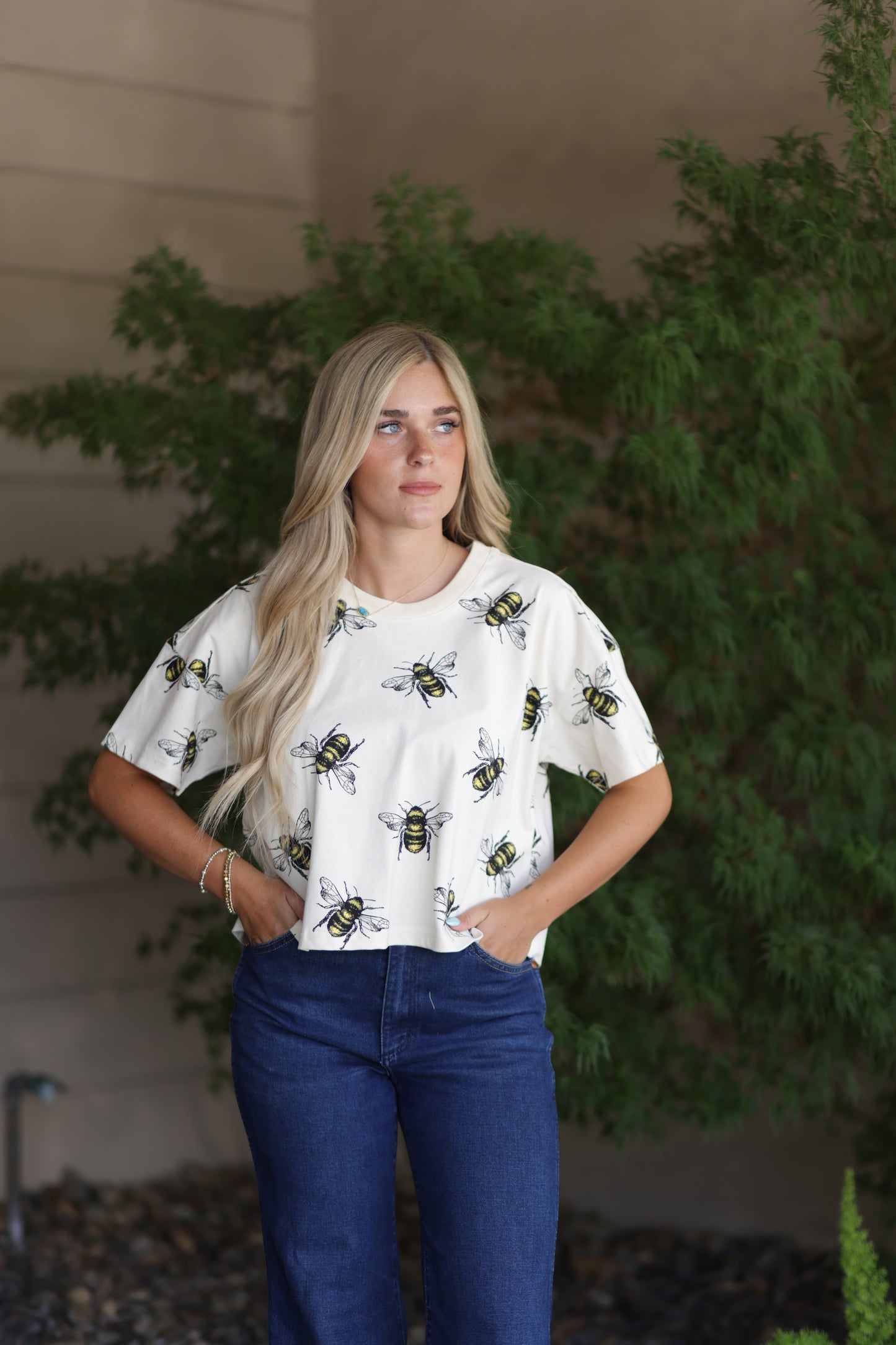 Bumble Bee Print Cotton Crop Top