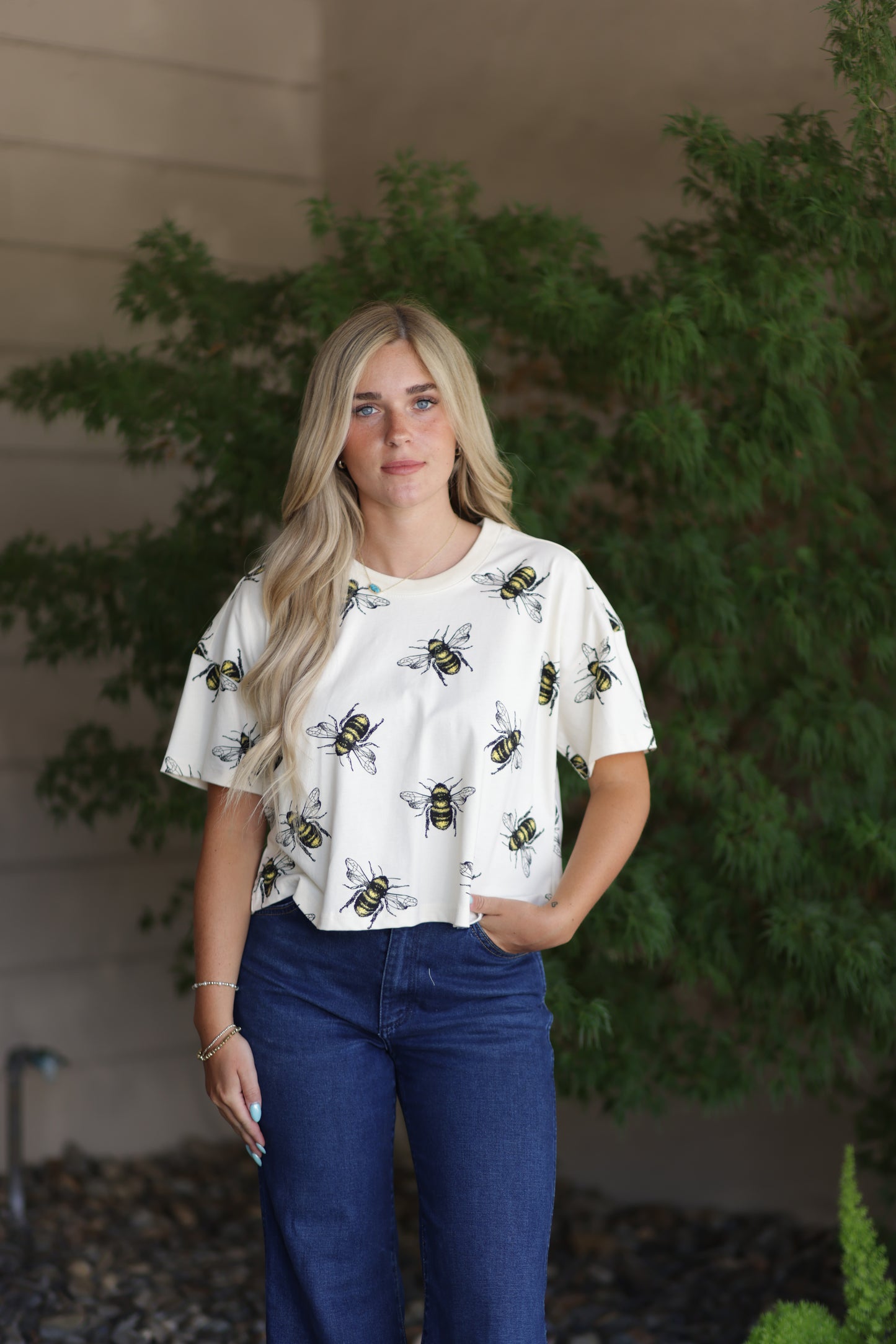 Bumble Bee Print Cotton Crop Top
