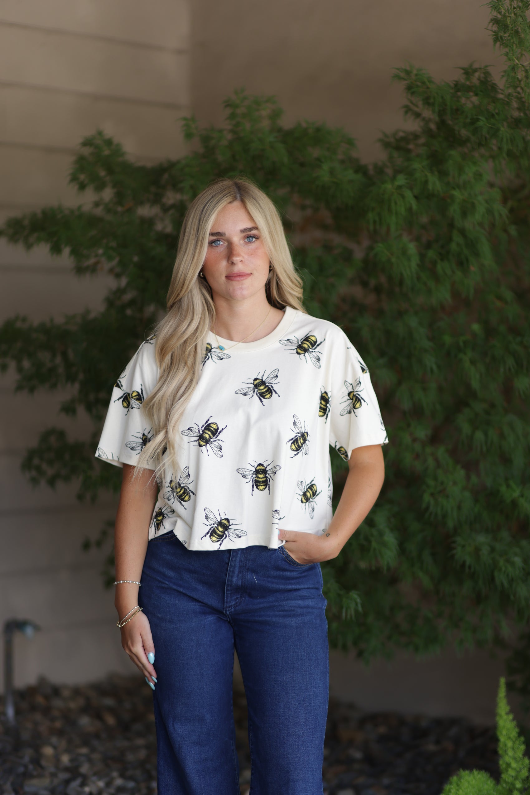 Bumble Bee Print Cotton Crop Top