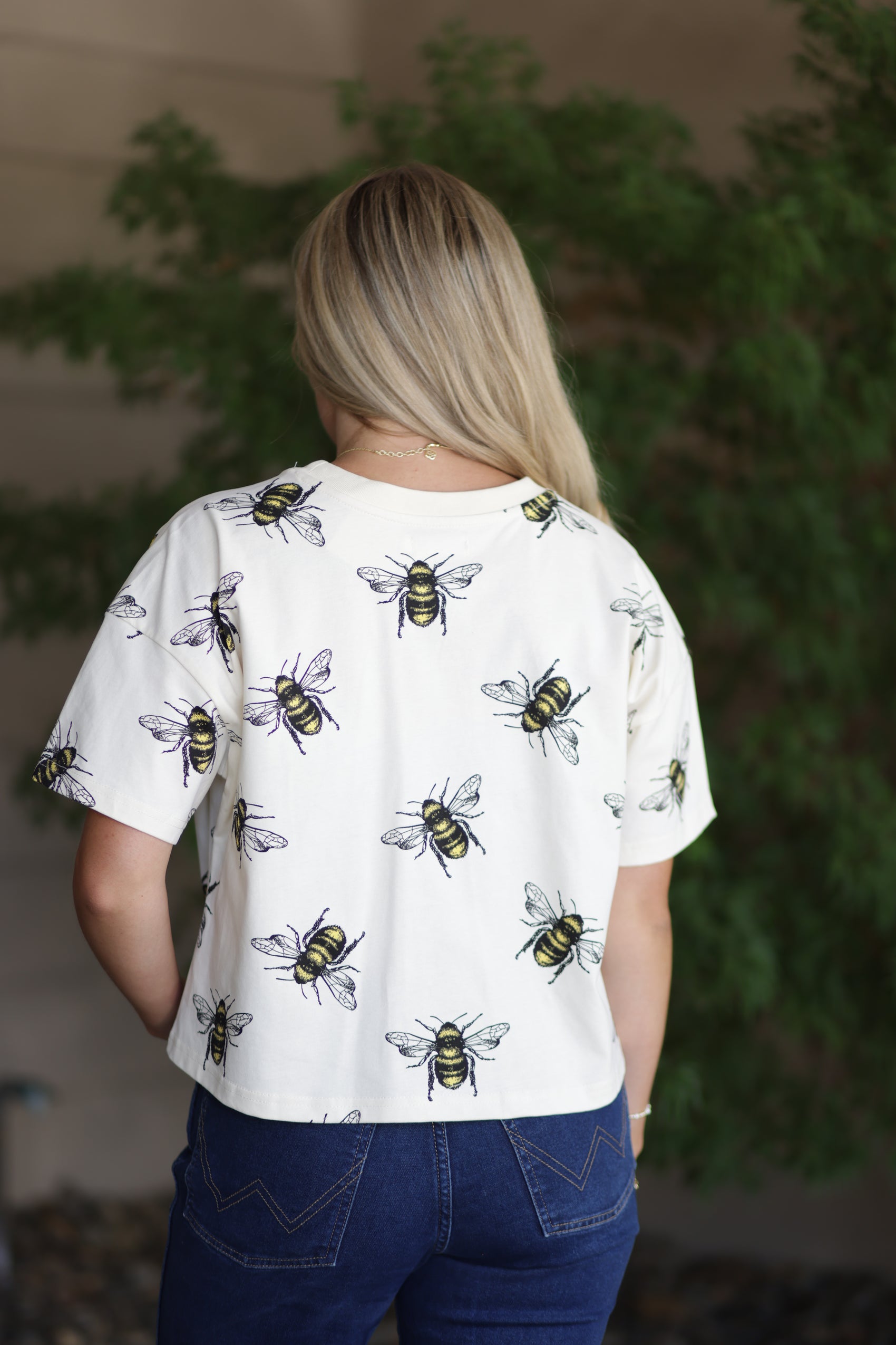 Bumble Bee Print Cotton Crop Top