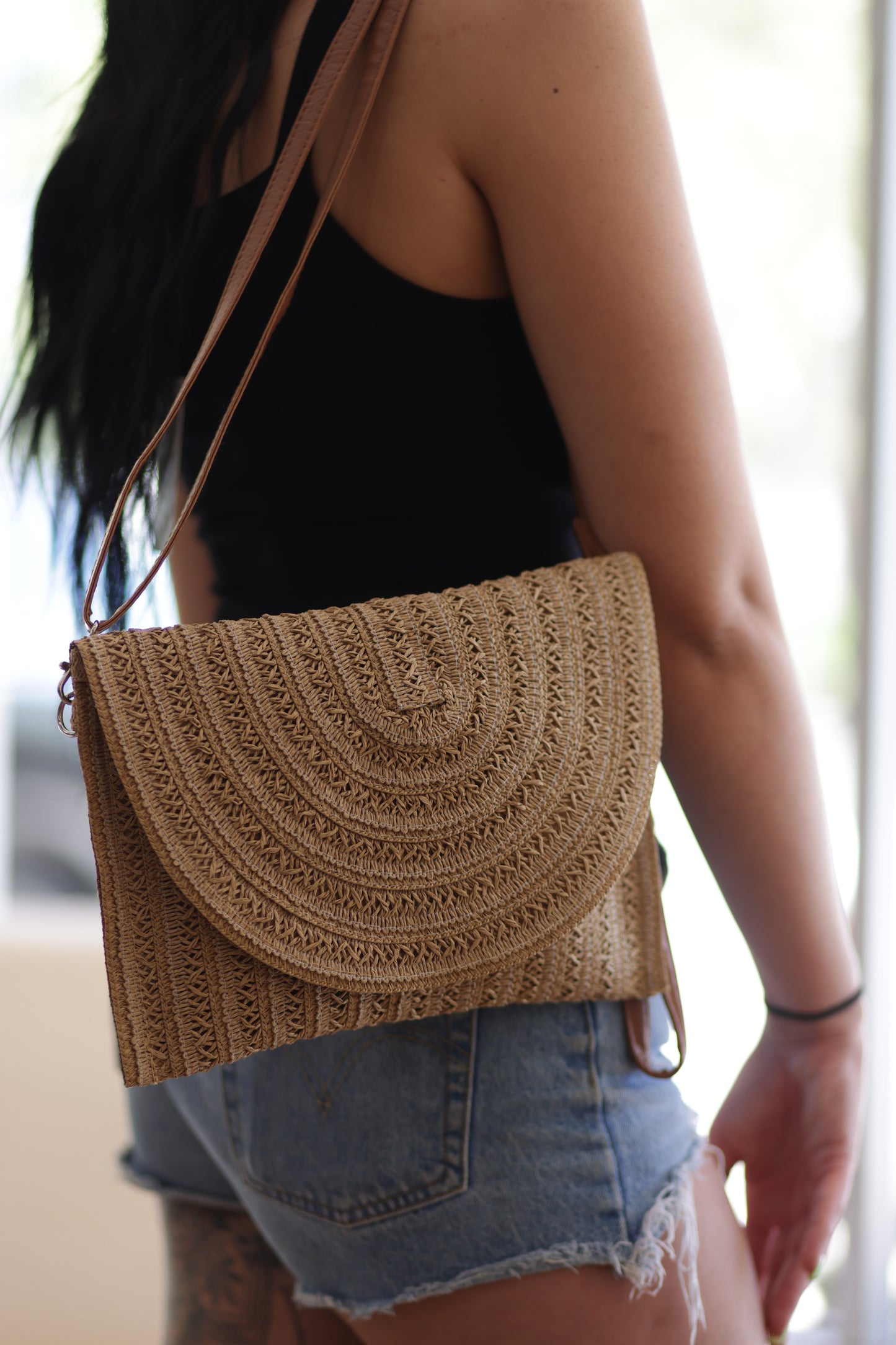 Straw Envelope Clutch Crossbody Bag