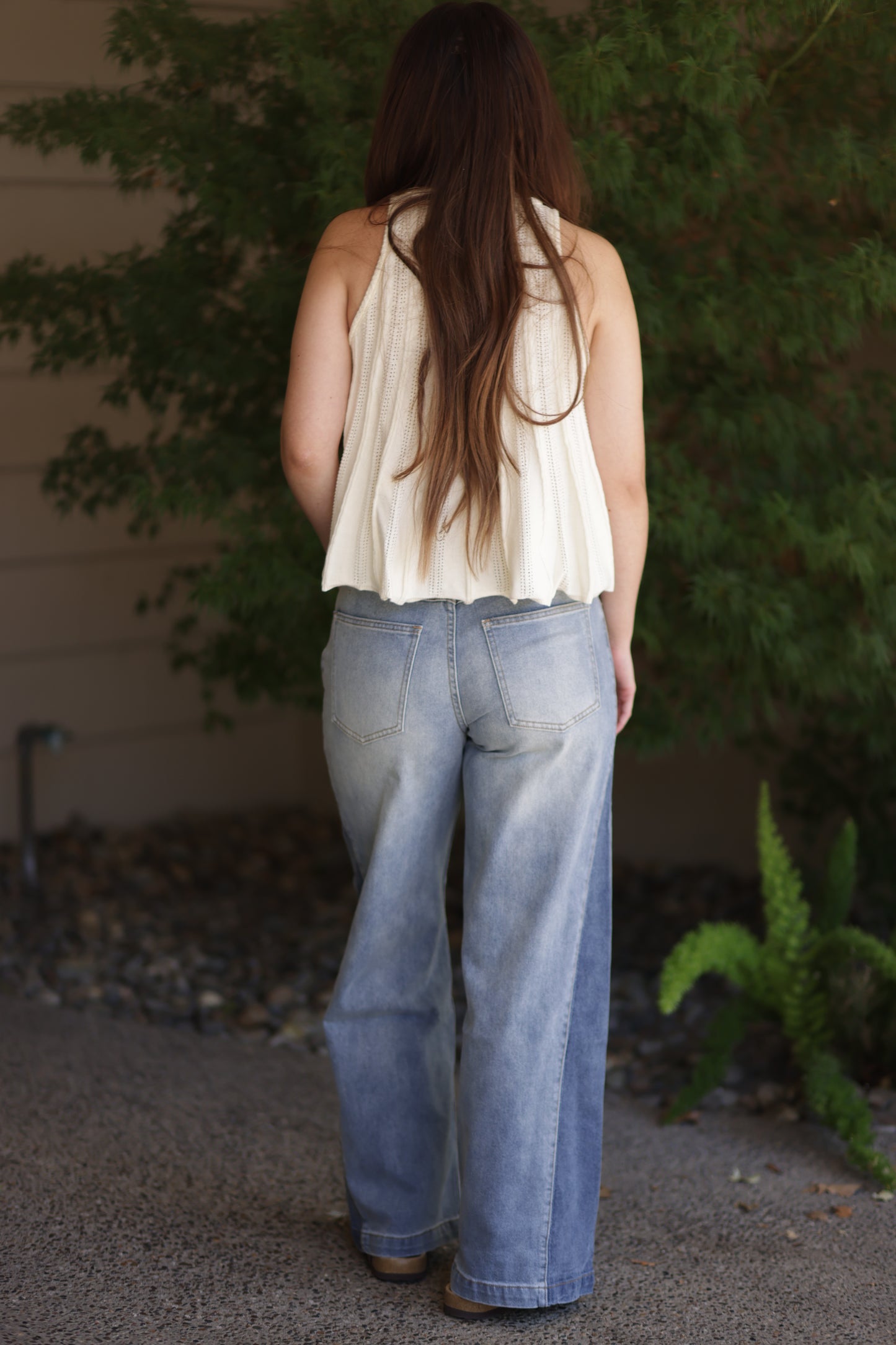 Ryaan Wide-Leg Two-Tone High Waist Denim Jeans
