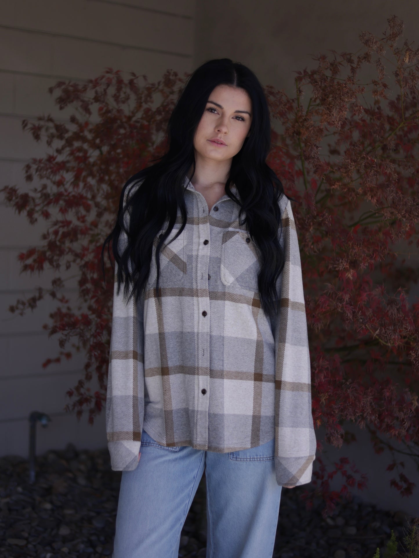 Rachel Plaid Button Up - Gray & Mocha