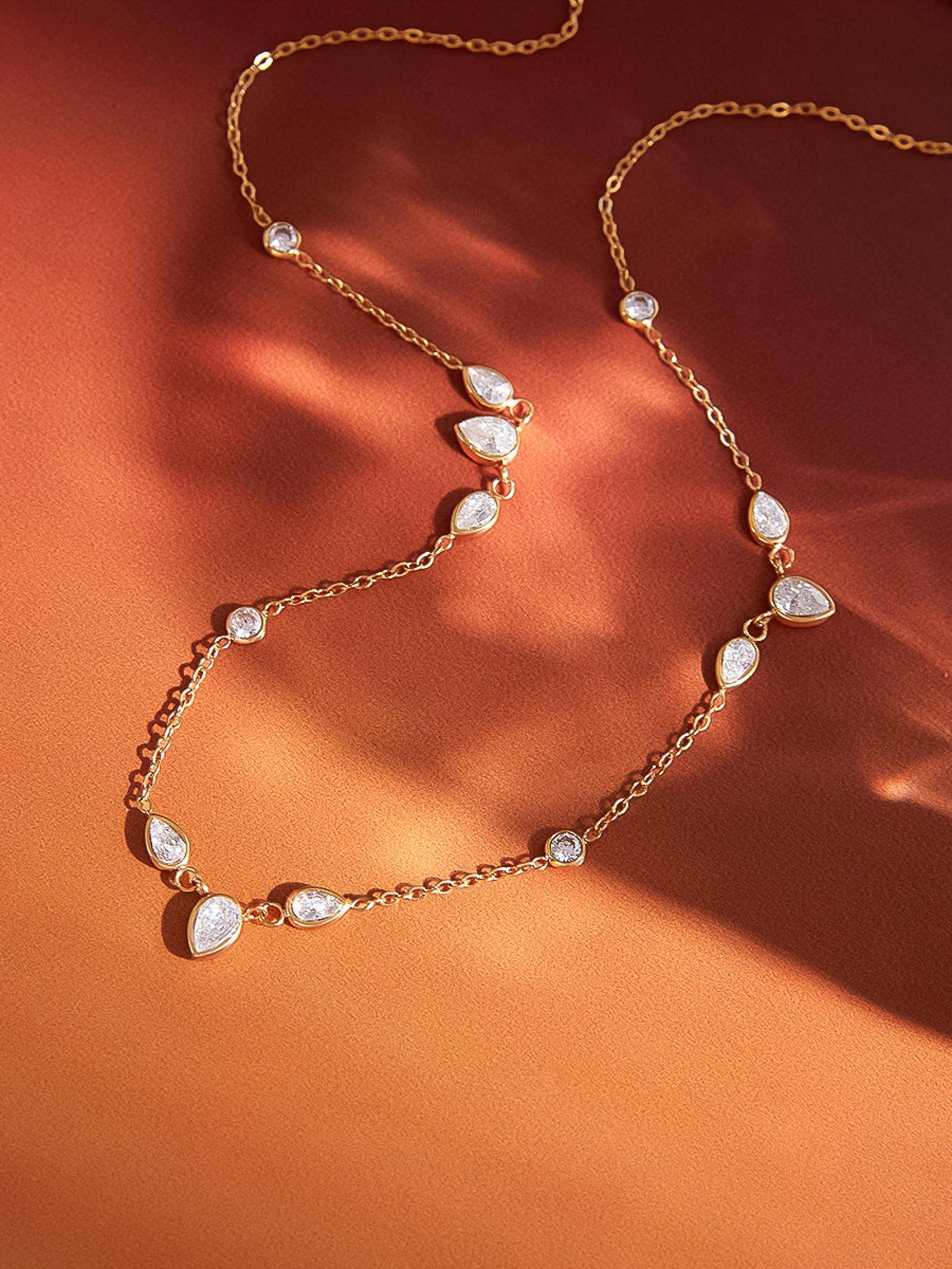 Elarae 18K Gold Non-Tarnish CZ Teardrop Layered Necklace