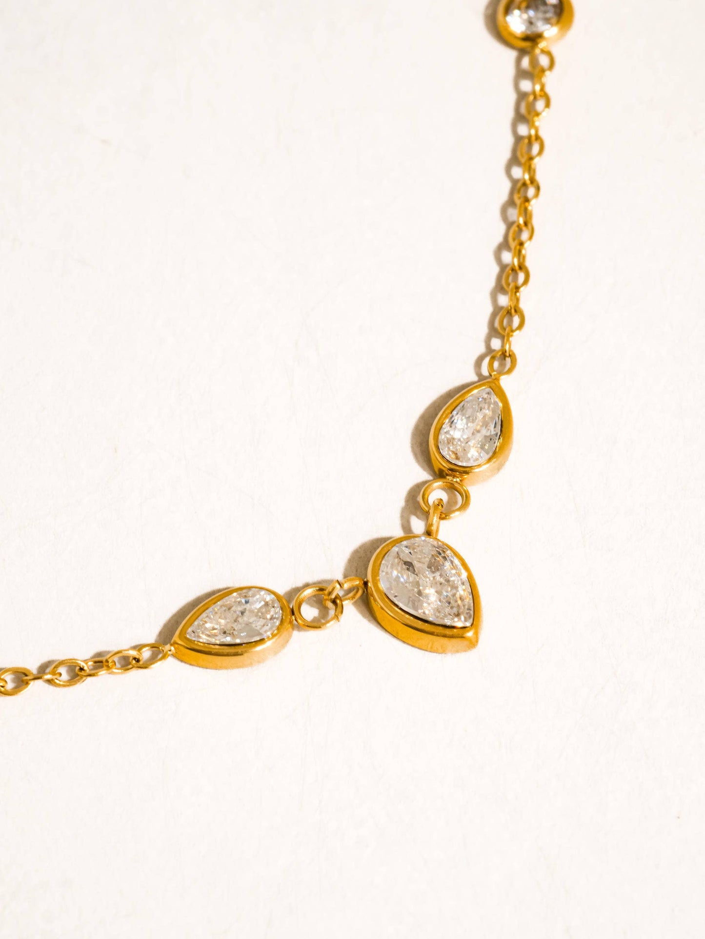 Elarae 18K Gold Non-Tarnish CZ Teardrop Layered Necklace