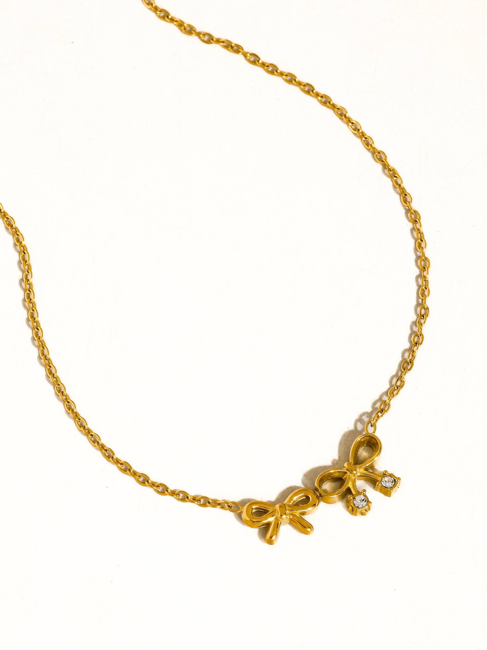 Arin 18K Gold Non-Tarnish CZ Bow Pendant Necklace