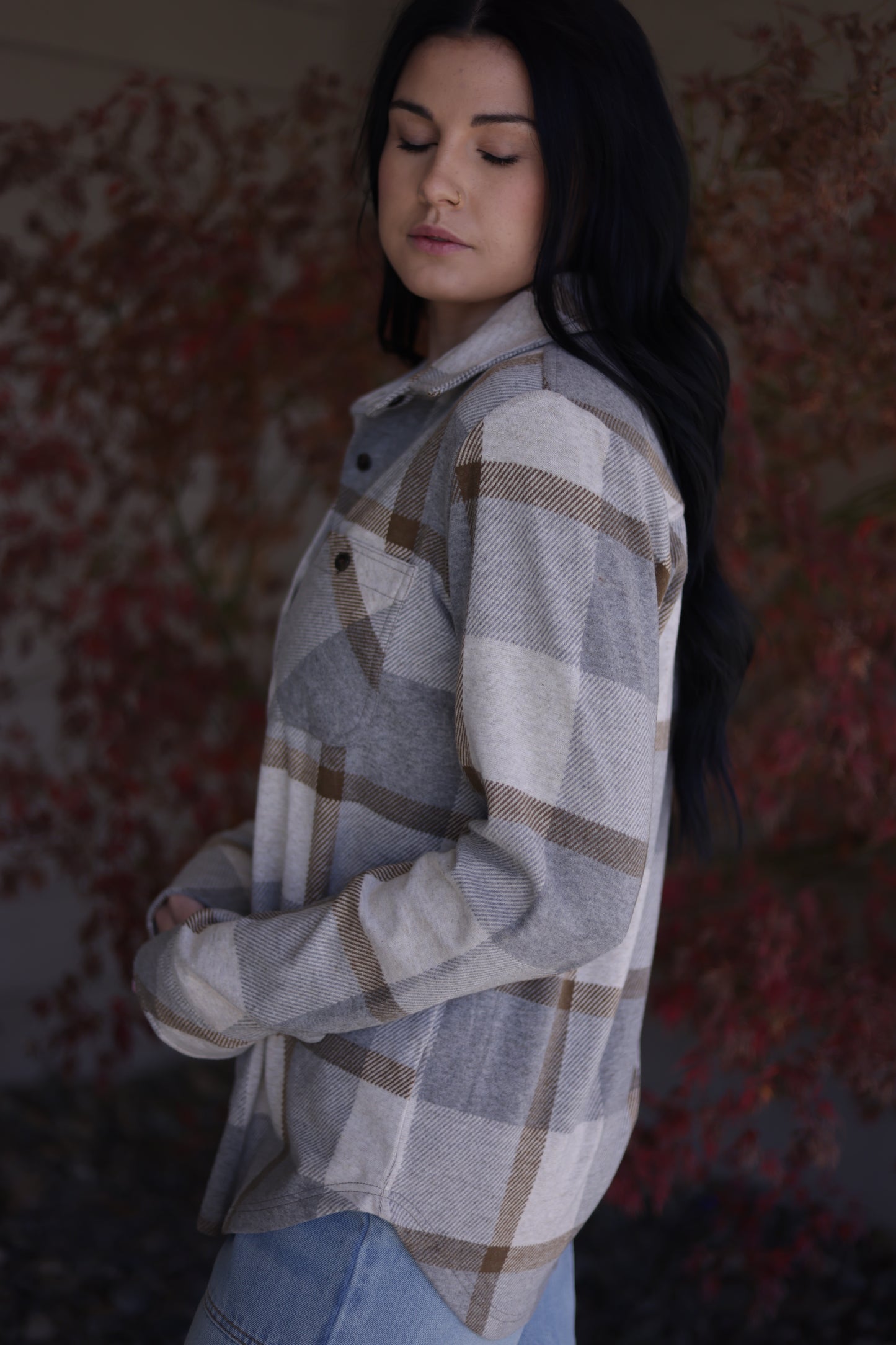 Rachel Plaid Button Up - Gray & Mocha