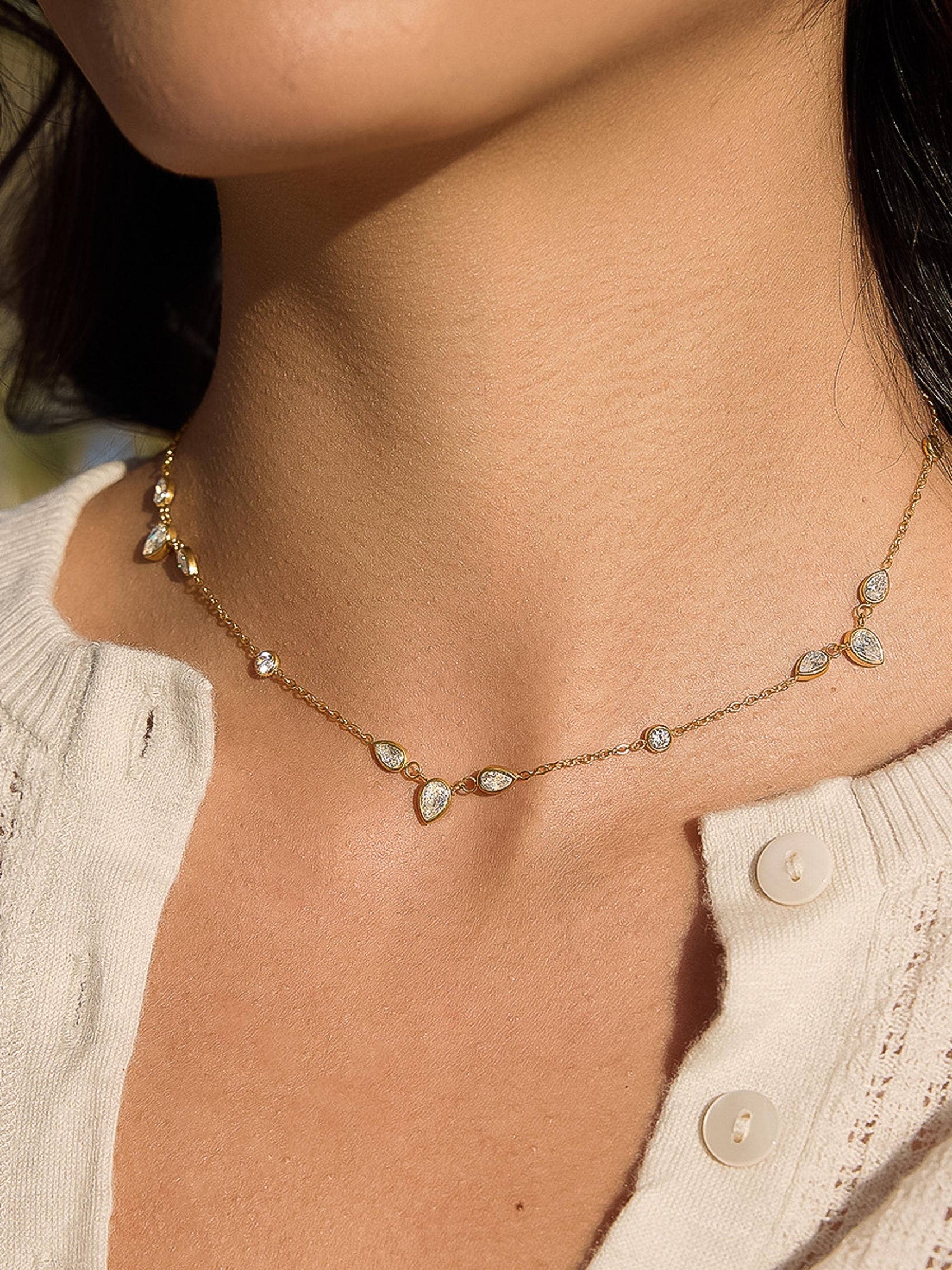 Elarae 18K Gold Non-Tarnish CZ Teardrop Layered Necklace