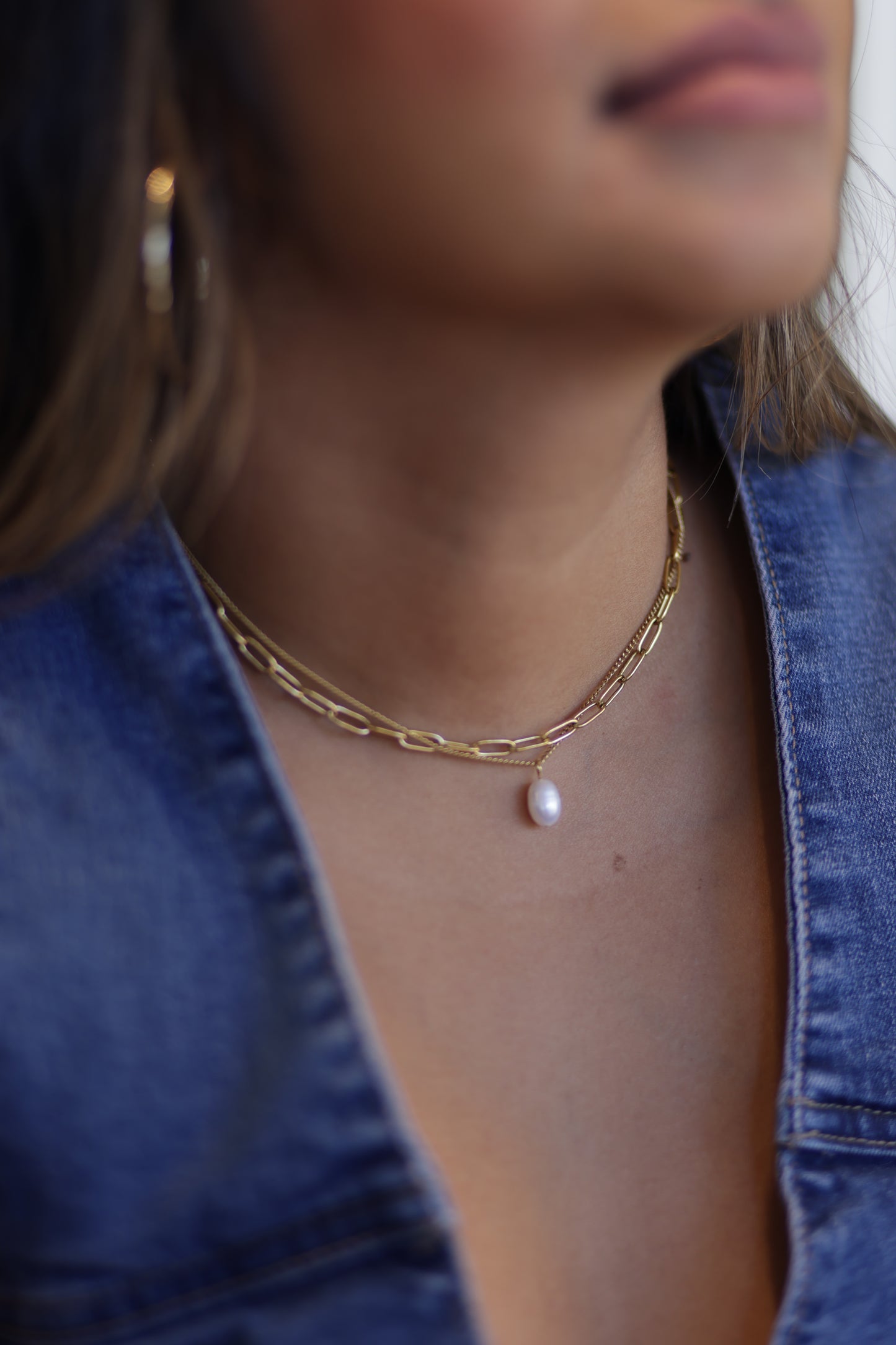 Percy 18K Gold Non-Tarnish Layered Chain Pearl Necklace