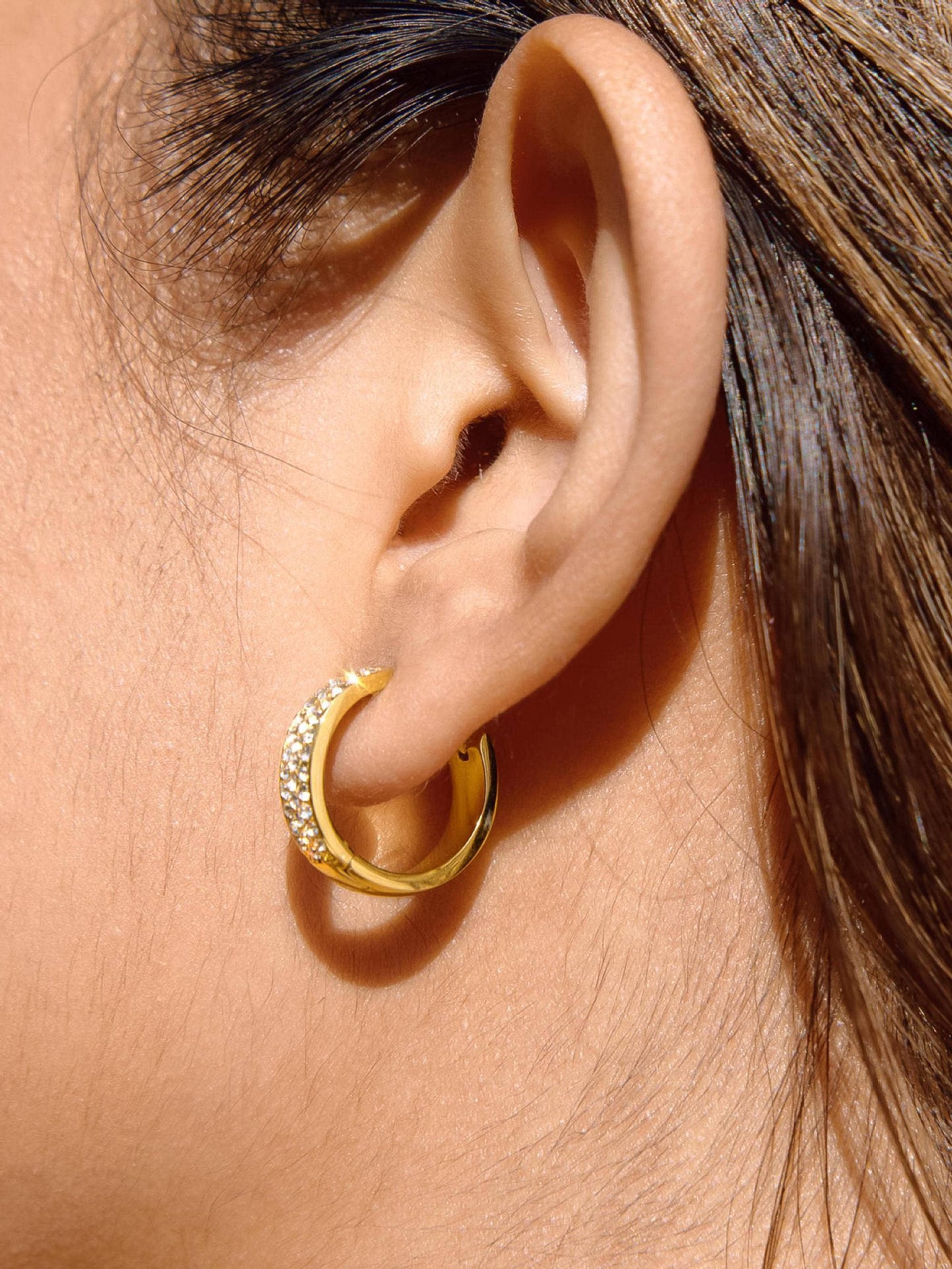 Zephira 18K Gold Non-Tarnish CZ Pave Hoop Earrings