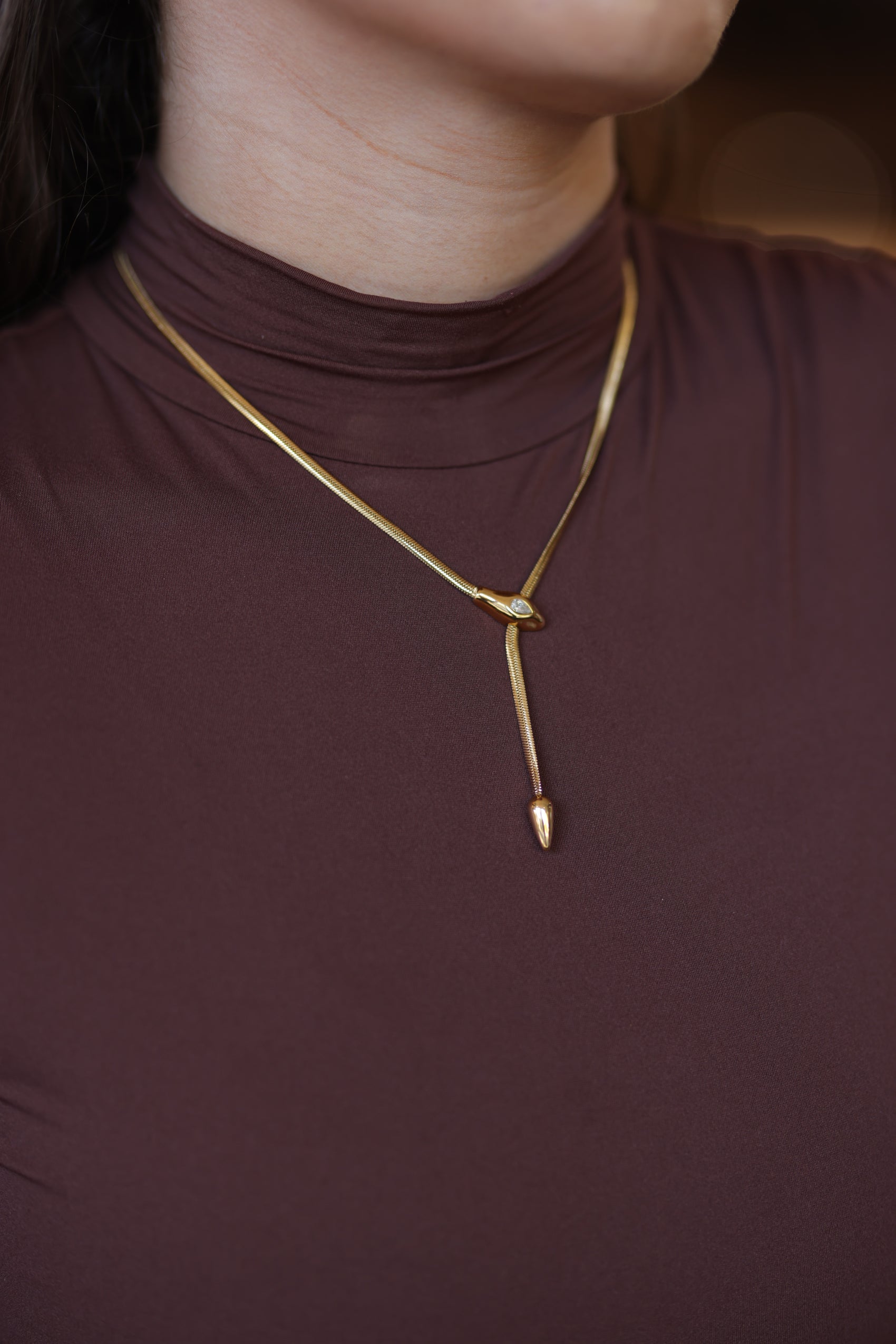 Gildora 18K Gold Non-Tarnish Serpent Y Lariat Necklace