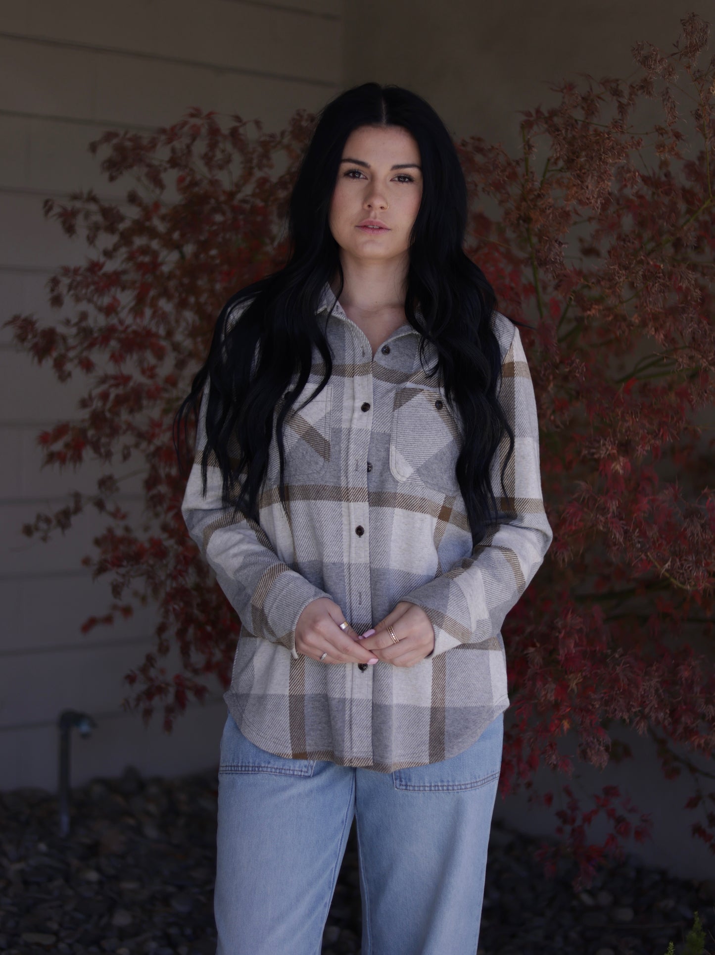 Rachel Plaid Button Up - Gray & Mocha