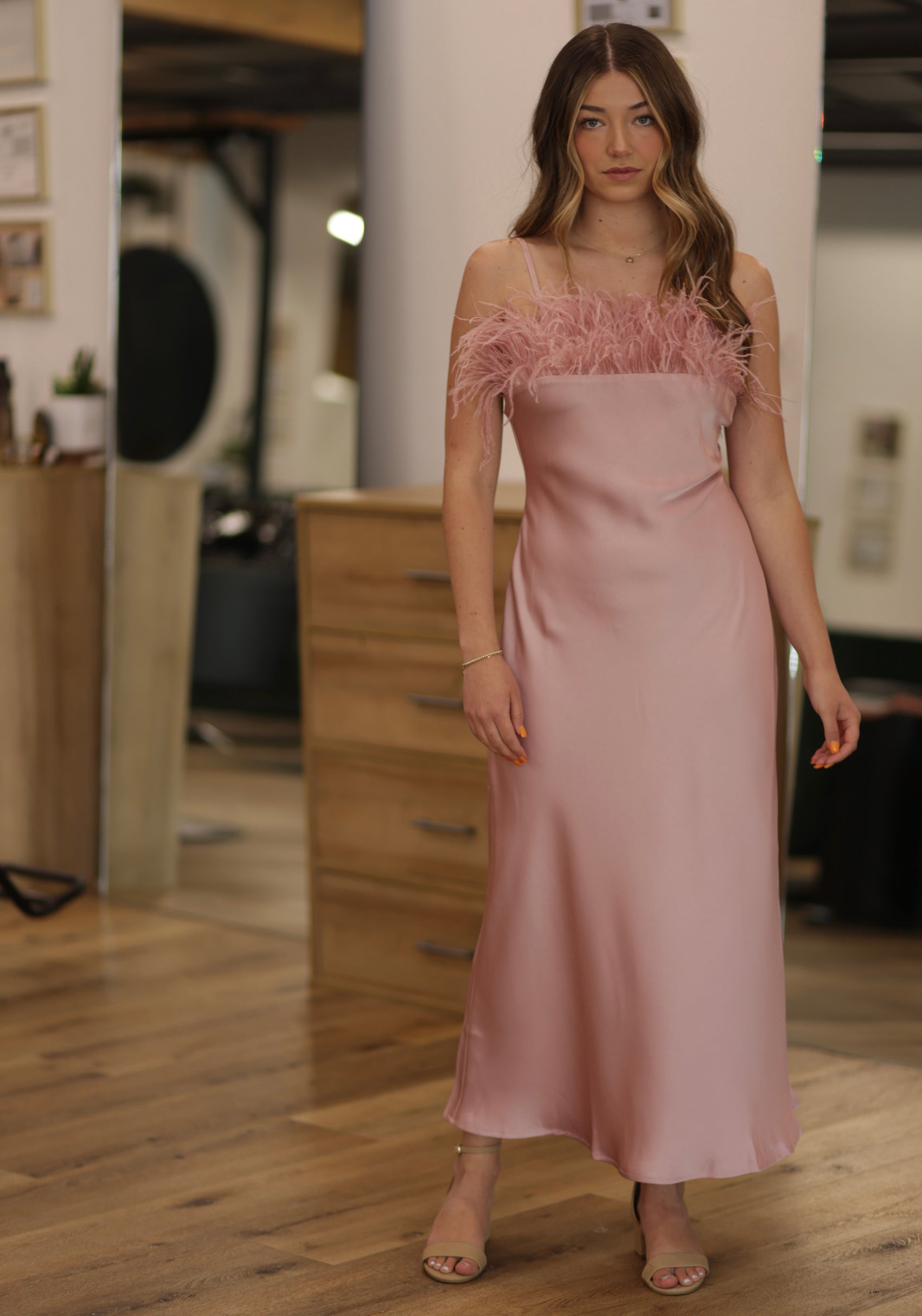 Felicity Faux Fur Trimmed Midi Dress