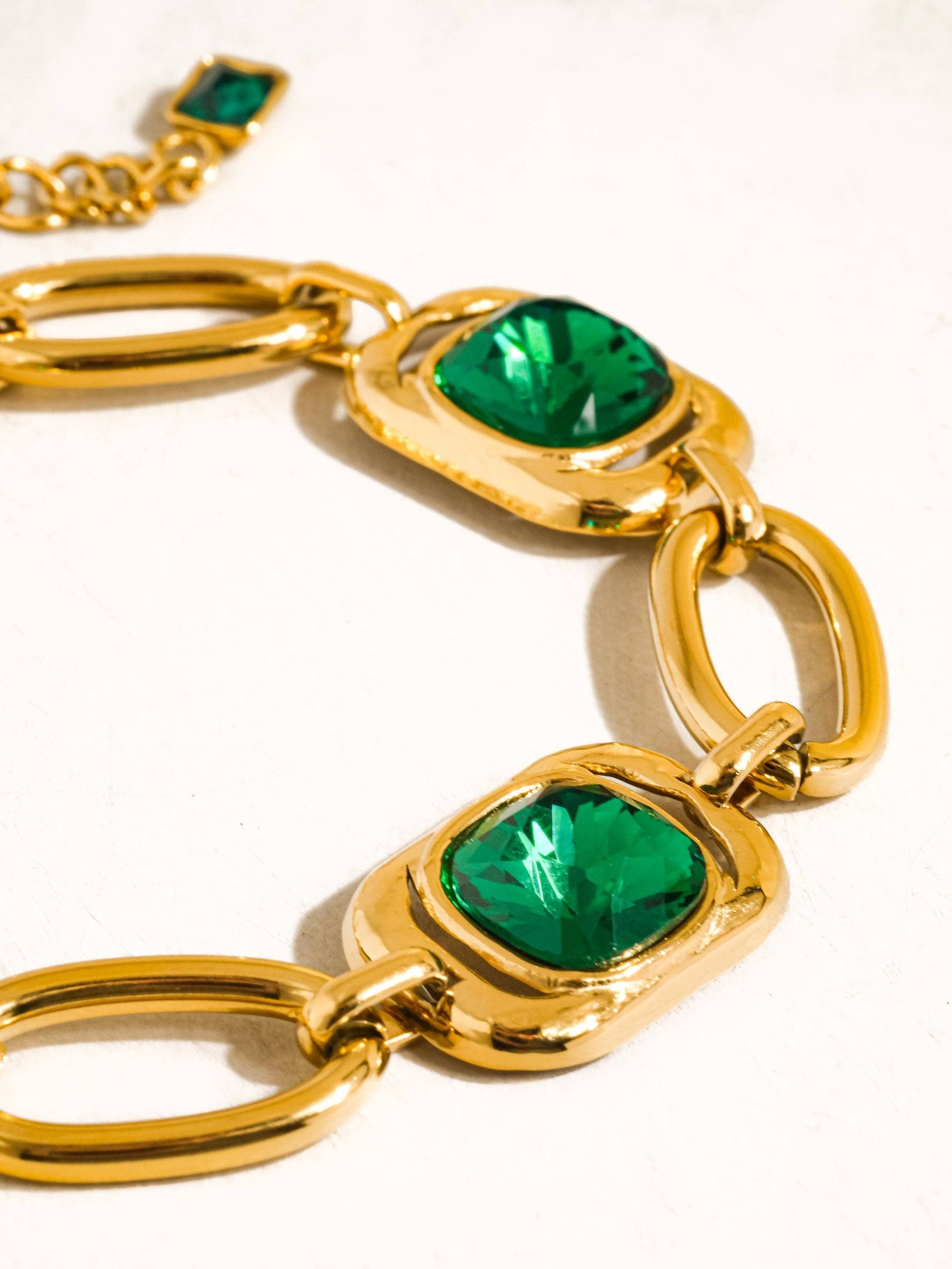 Mabel 18K Gold Non-Tarnish Green CZ Link Bracelet