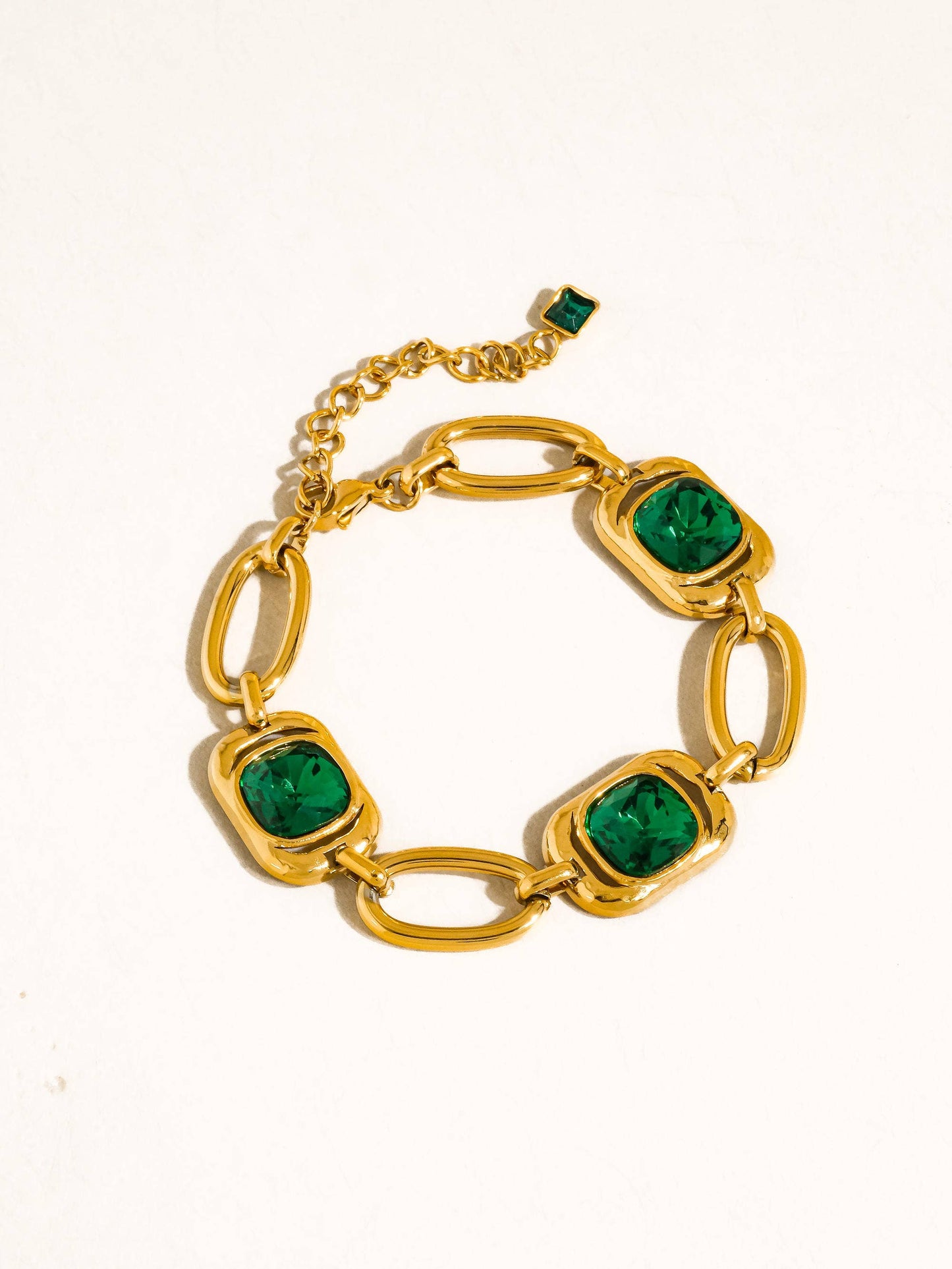 Mabel 18K Gold Non-Tarnish Green CZ Link Bracelet