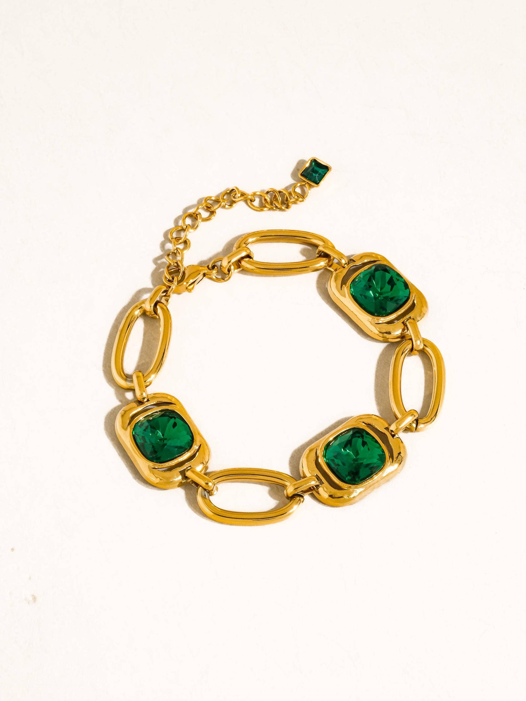 Mabel 18K Gold Non-Tarnish Green CZ Link Bracelet