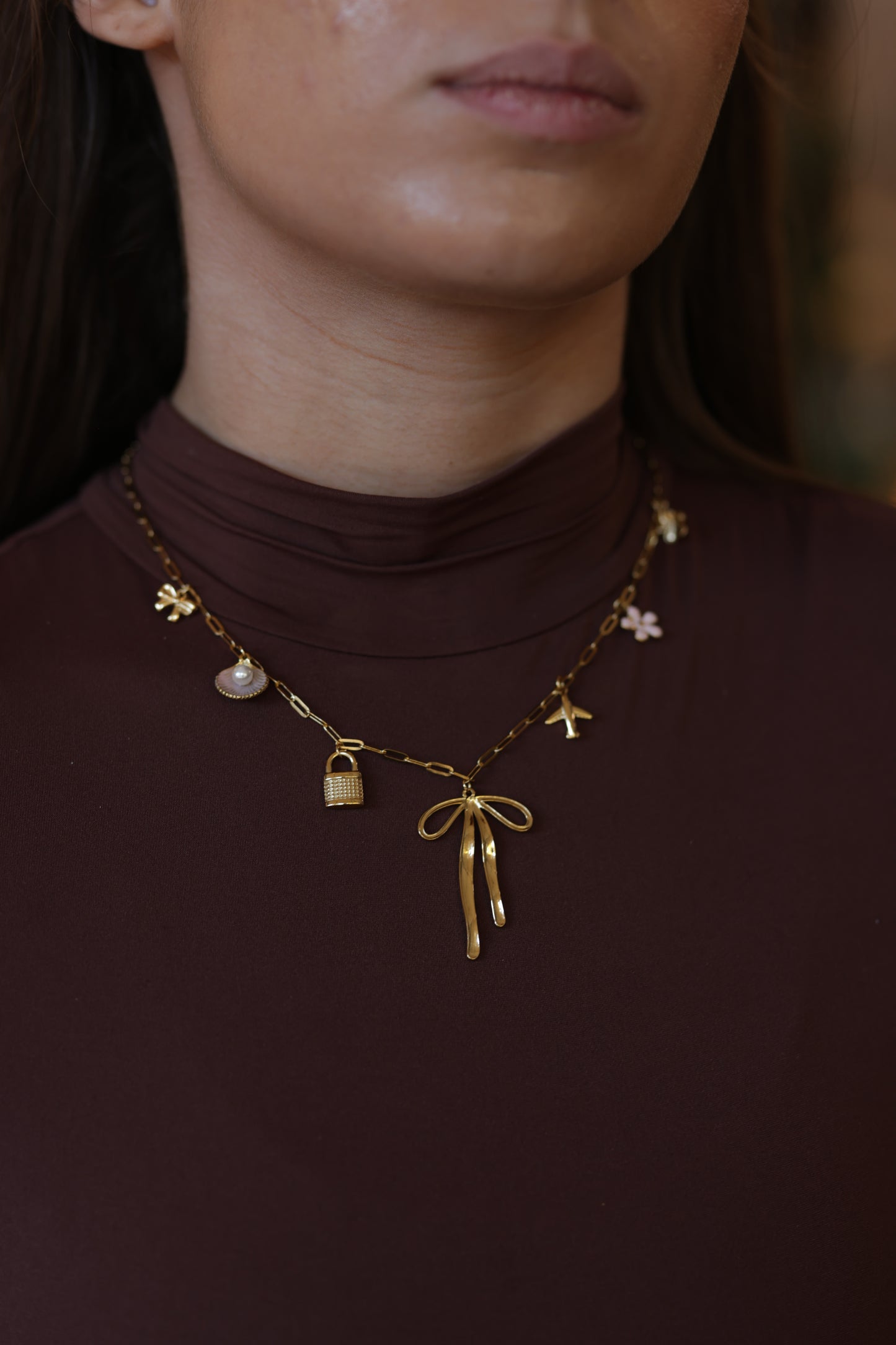 Tyla 18K Gold Non-Tarnish Bow Charm Necklace