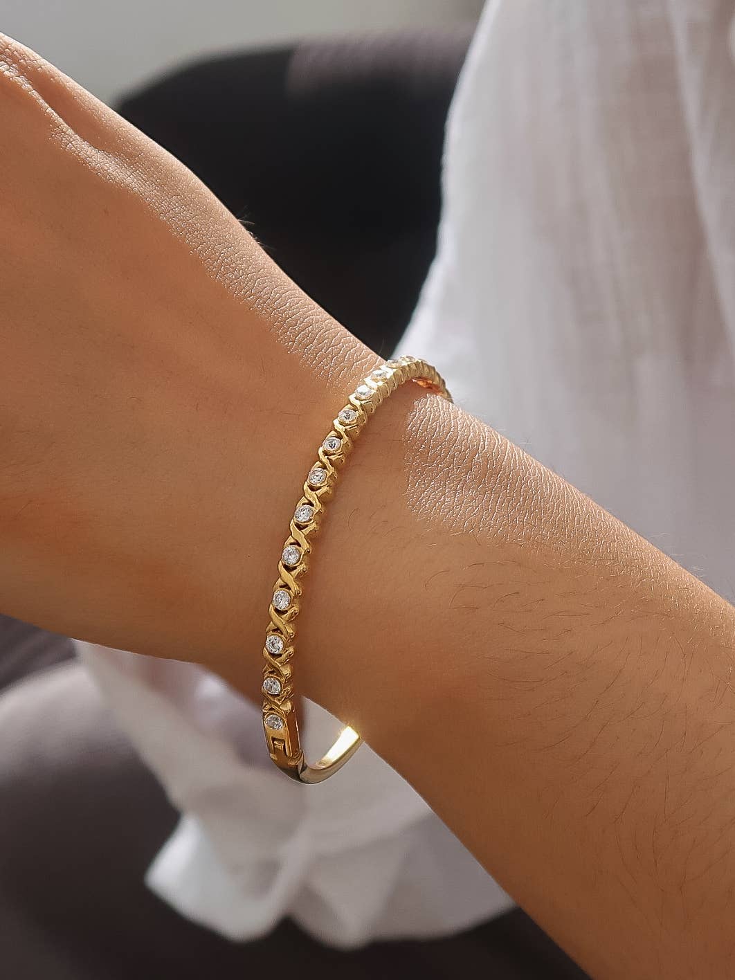 Seraphie 18K Gold Non-Tarnish CZ Cuff Bracelet