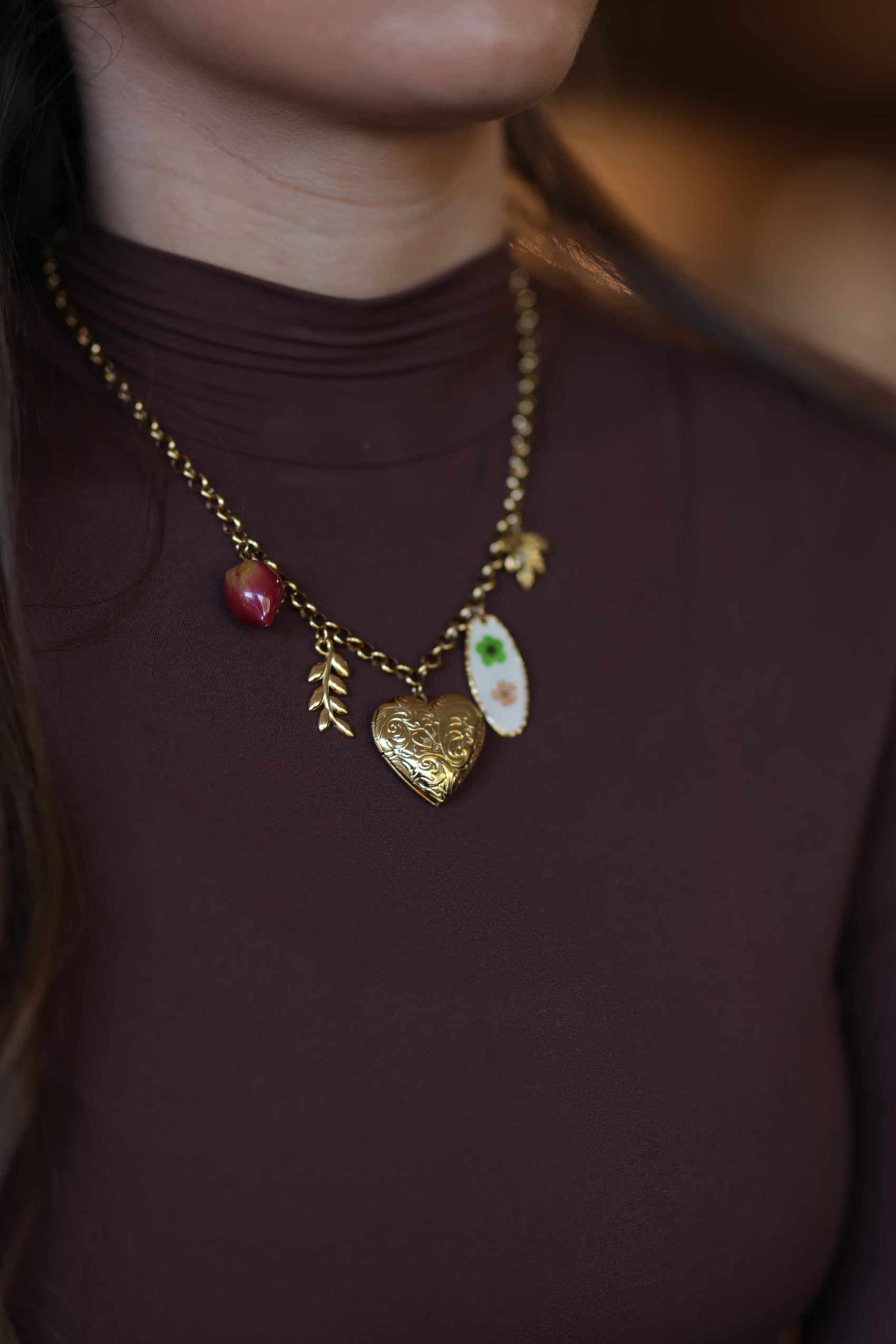 Lantana 18K Gold Non-Tarnish Vintage Locket Charm Necklace