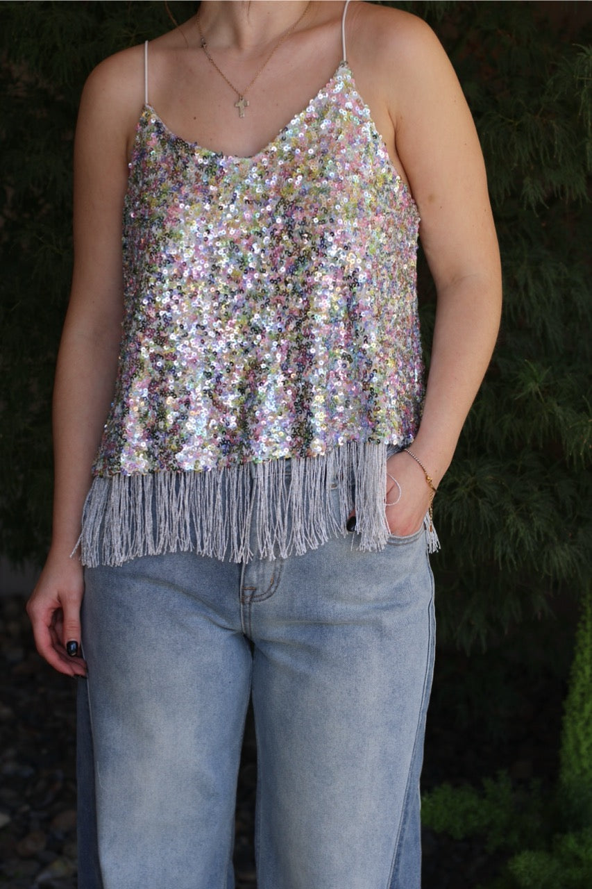 Missy Sequin Fringe Cami Top