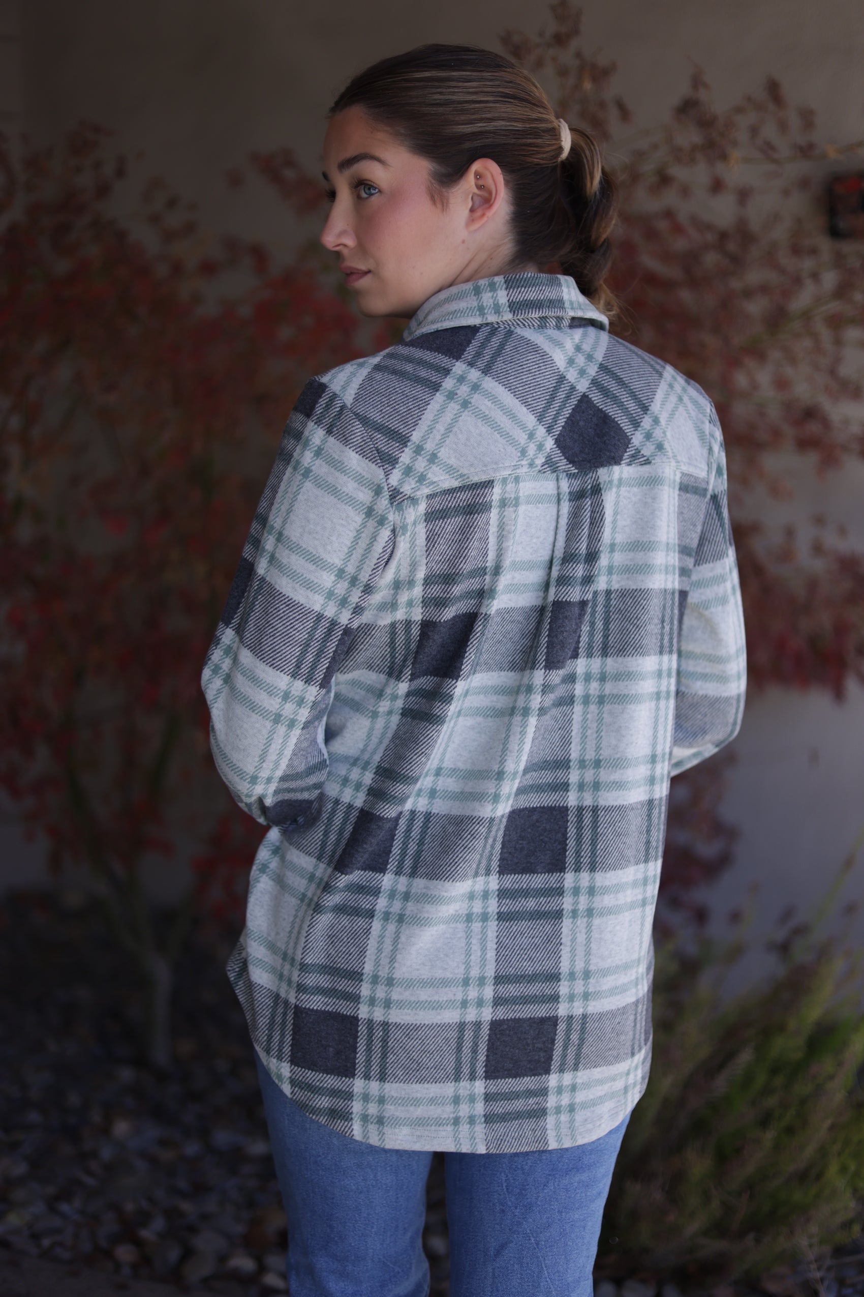Rachel Plaid Button Up - Charcoal & Green