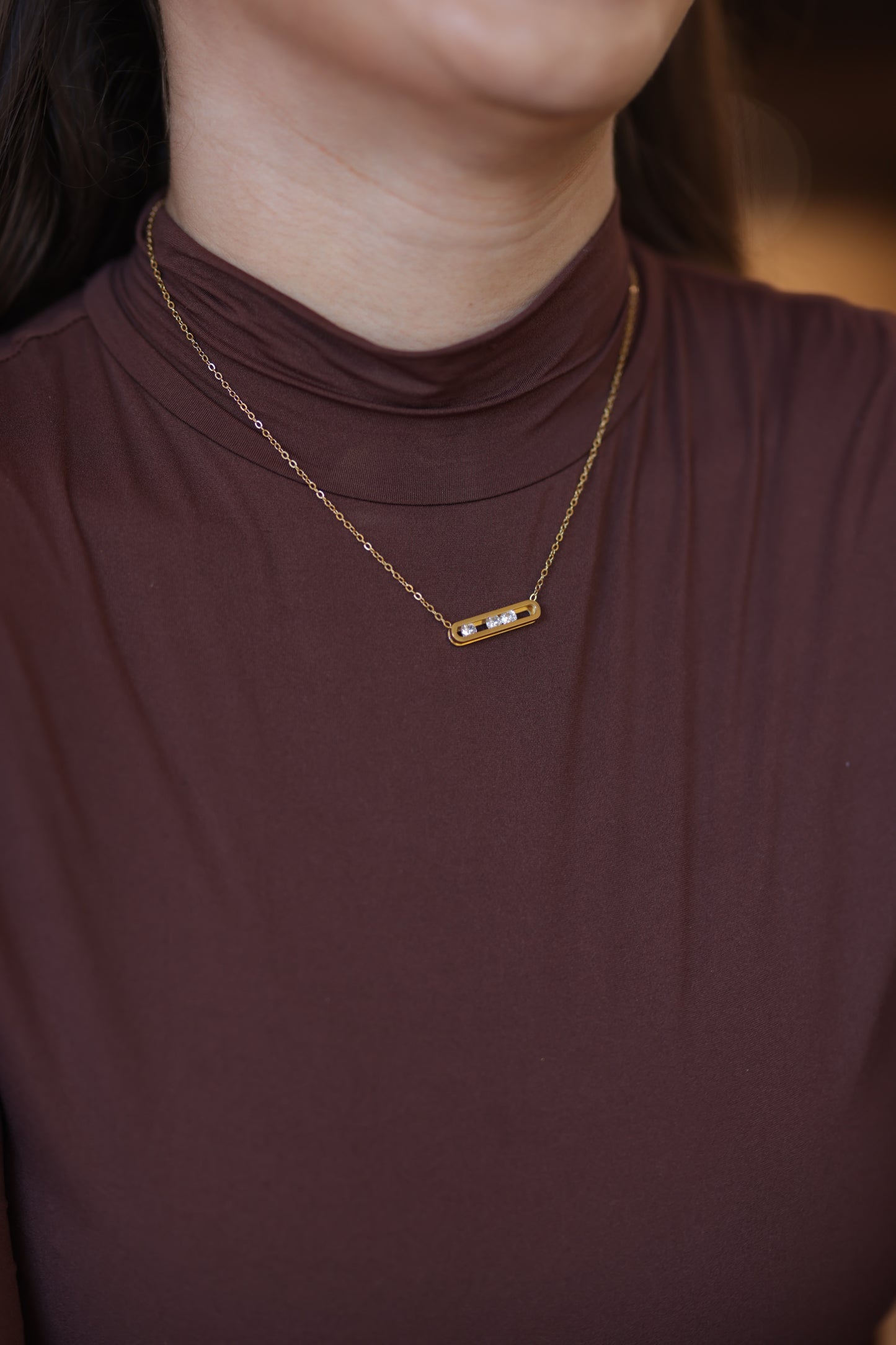 Yveline 18K Gold Non-Tarnish Bar Pendant Necklace