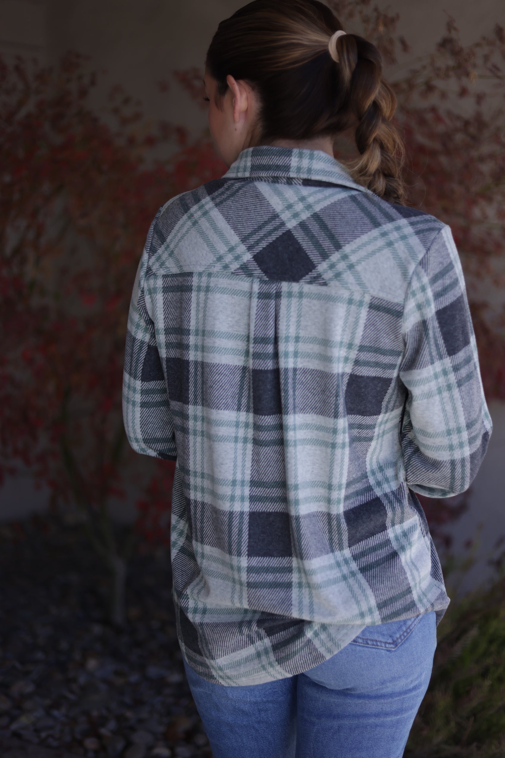 Rachel Plaid Button Up - Charcoal & Green