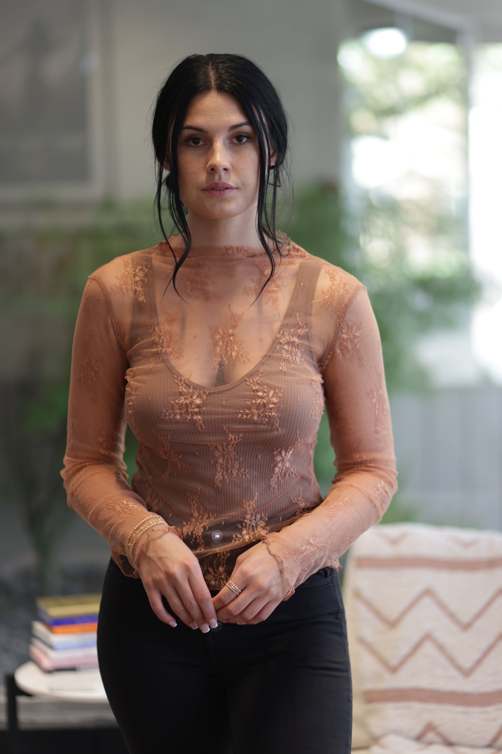 Brianna Long Sleeve Sheer Lace Mesh Top - More Colors!