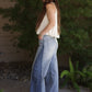 Ryaan Wide-Leg Two-Tone High Waist Denim Jeans