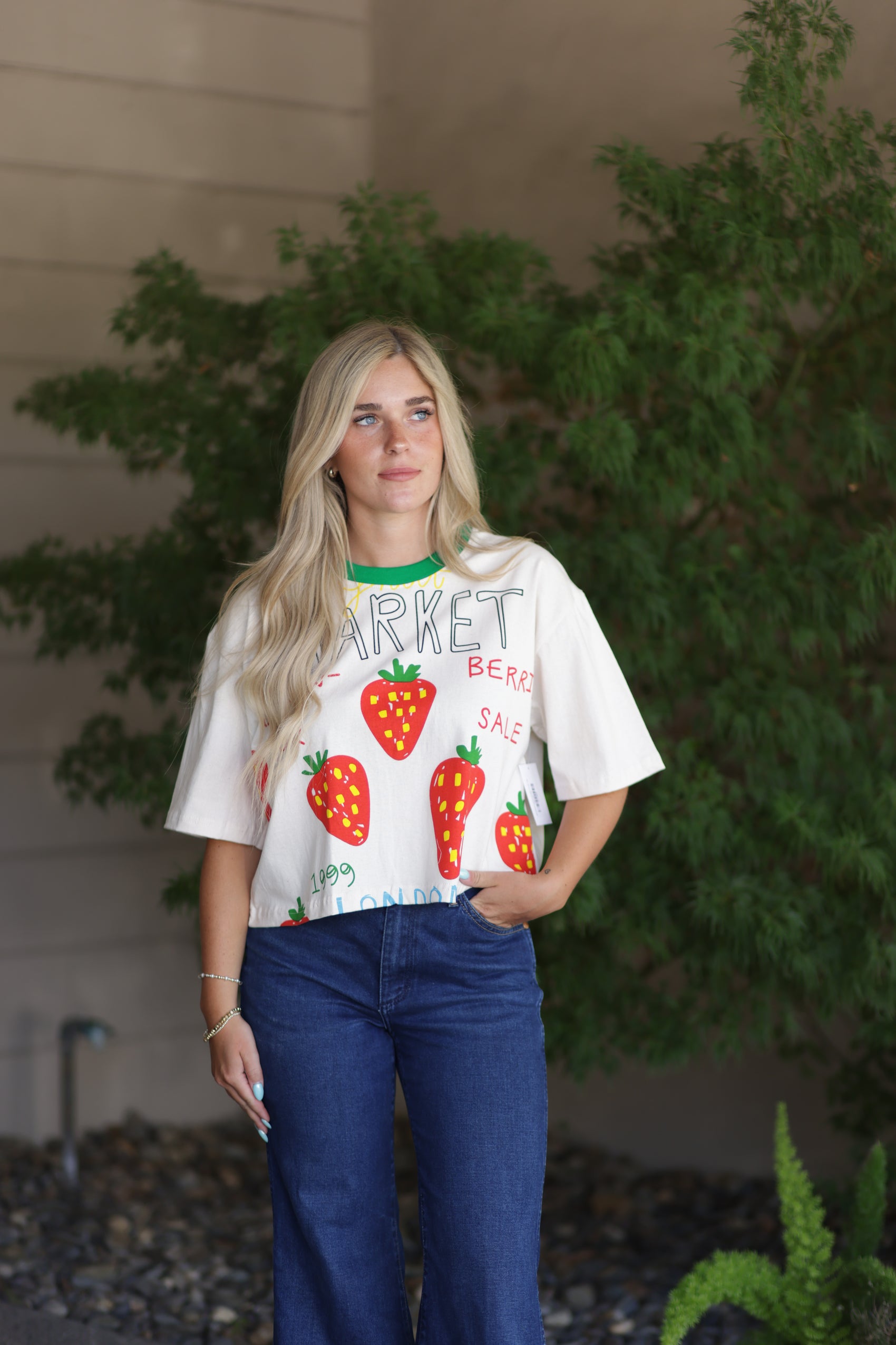 Strawberry Print Cotton Crop Top