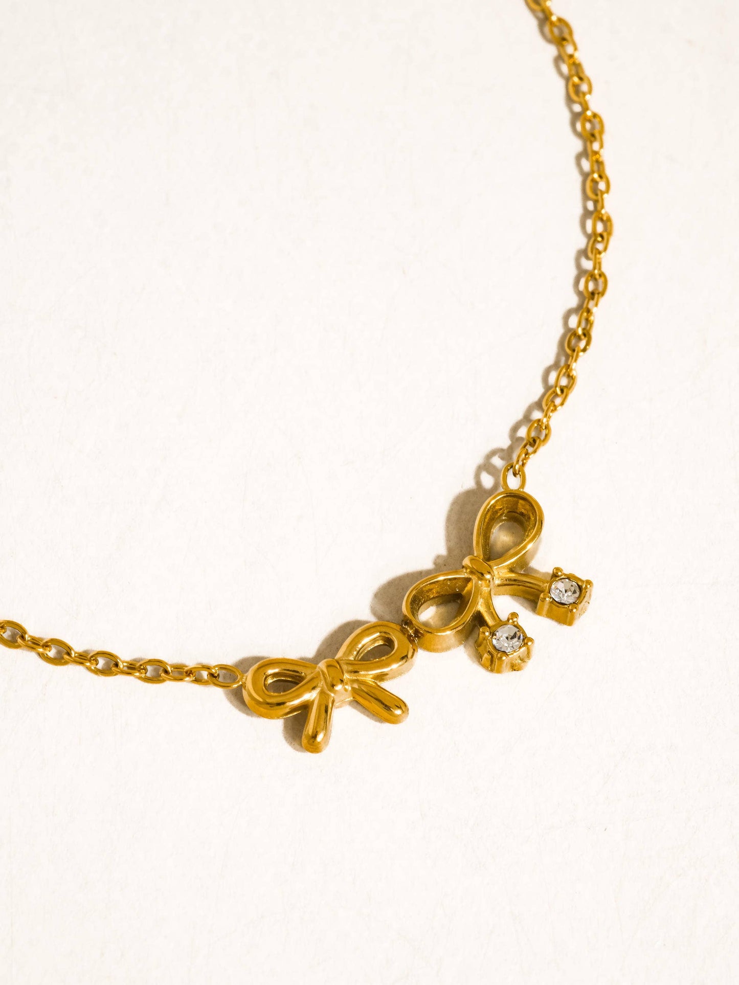 Arin 18K Gold Non-Tarnish CZ Bow Pendant Necklace