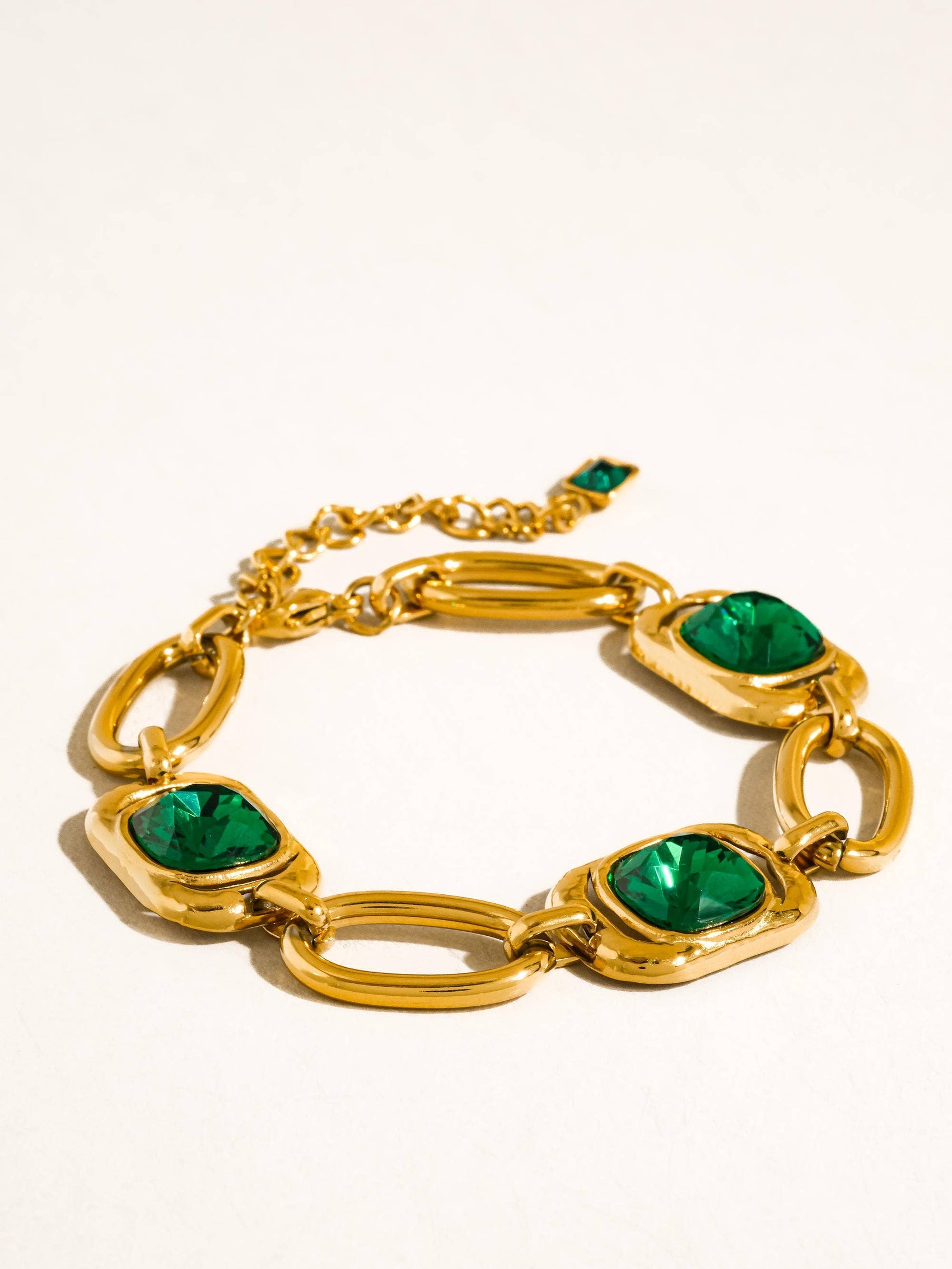 Mabel 18K Gold Non-Tarnish Green CZ Link Bracelet