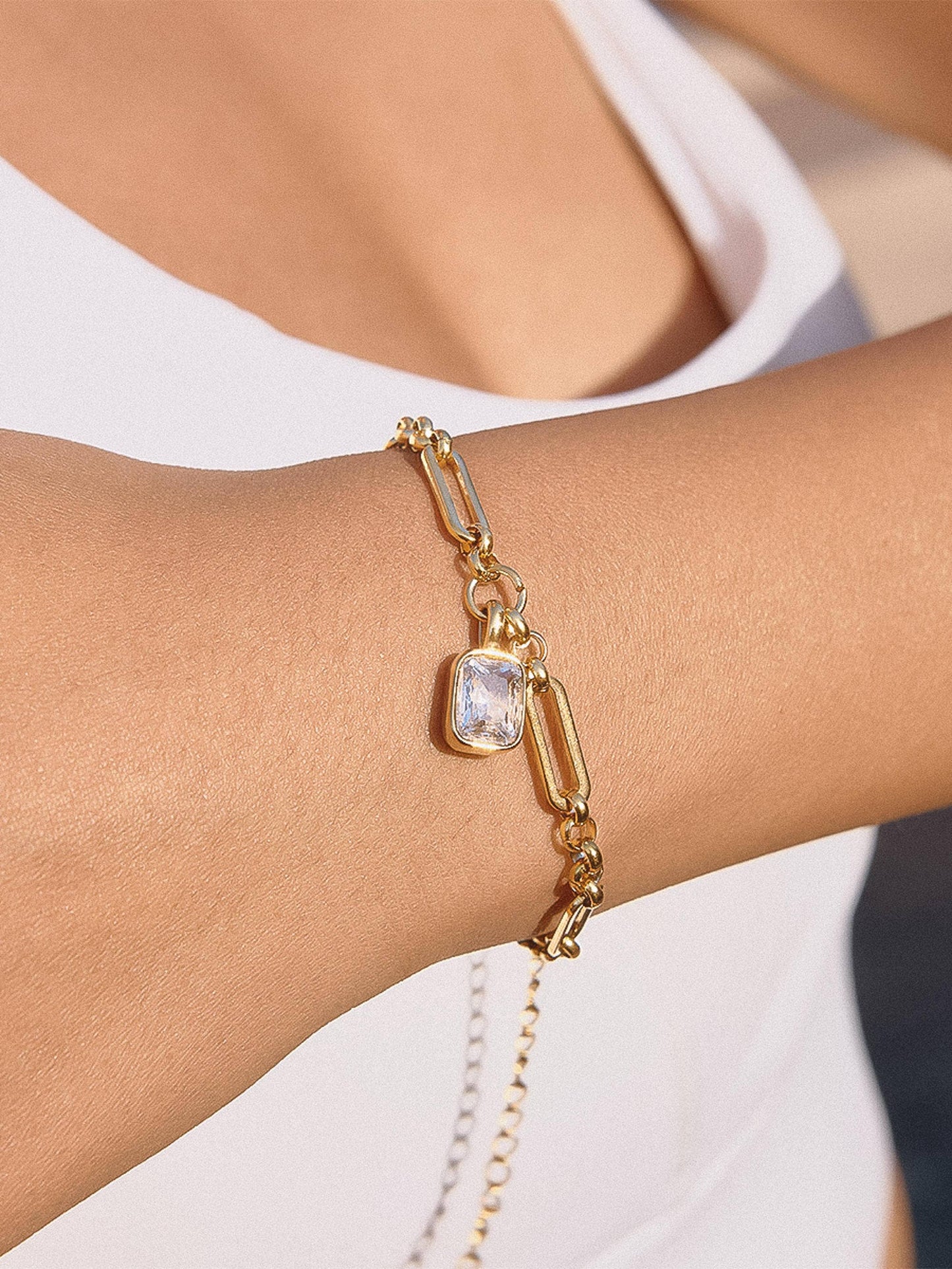 Leland 18K Gold Non-Tarnish CZ Link Bracelet
