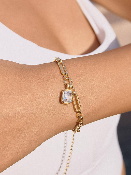Leland 18K Gold Non-Tarnish CZ Link Bracelet
