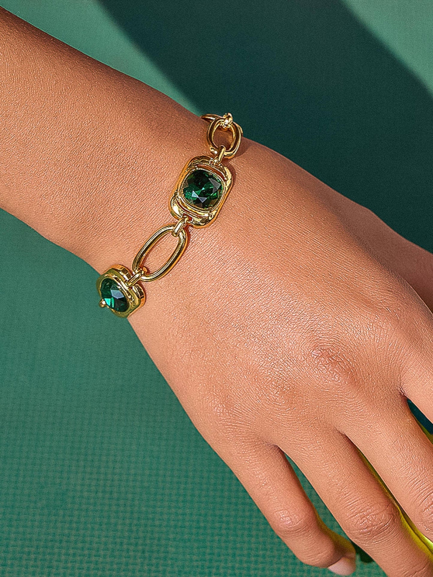 Mabel 18K Gold Non-Tarnish Green CZ Link Bracelet