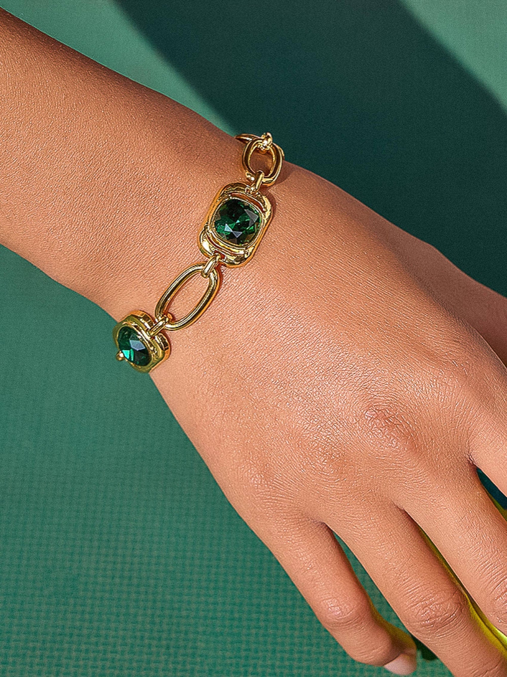 Mabel 18K Gold Non-Tarnish Green CZ Link Bracelet