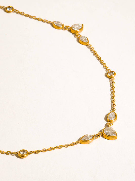 Elarae 18K Gold Non-Tarnish CZ Teardrop Layered Necklace