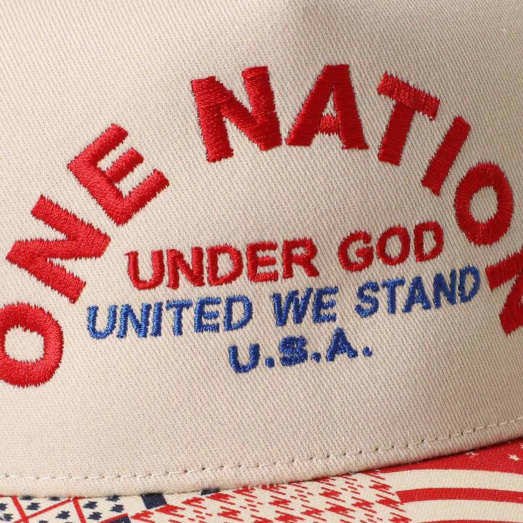 ONE NATION UNDER GOD Embroidered Patchwork Brim Trucker Hat