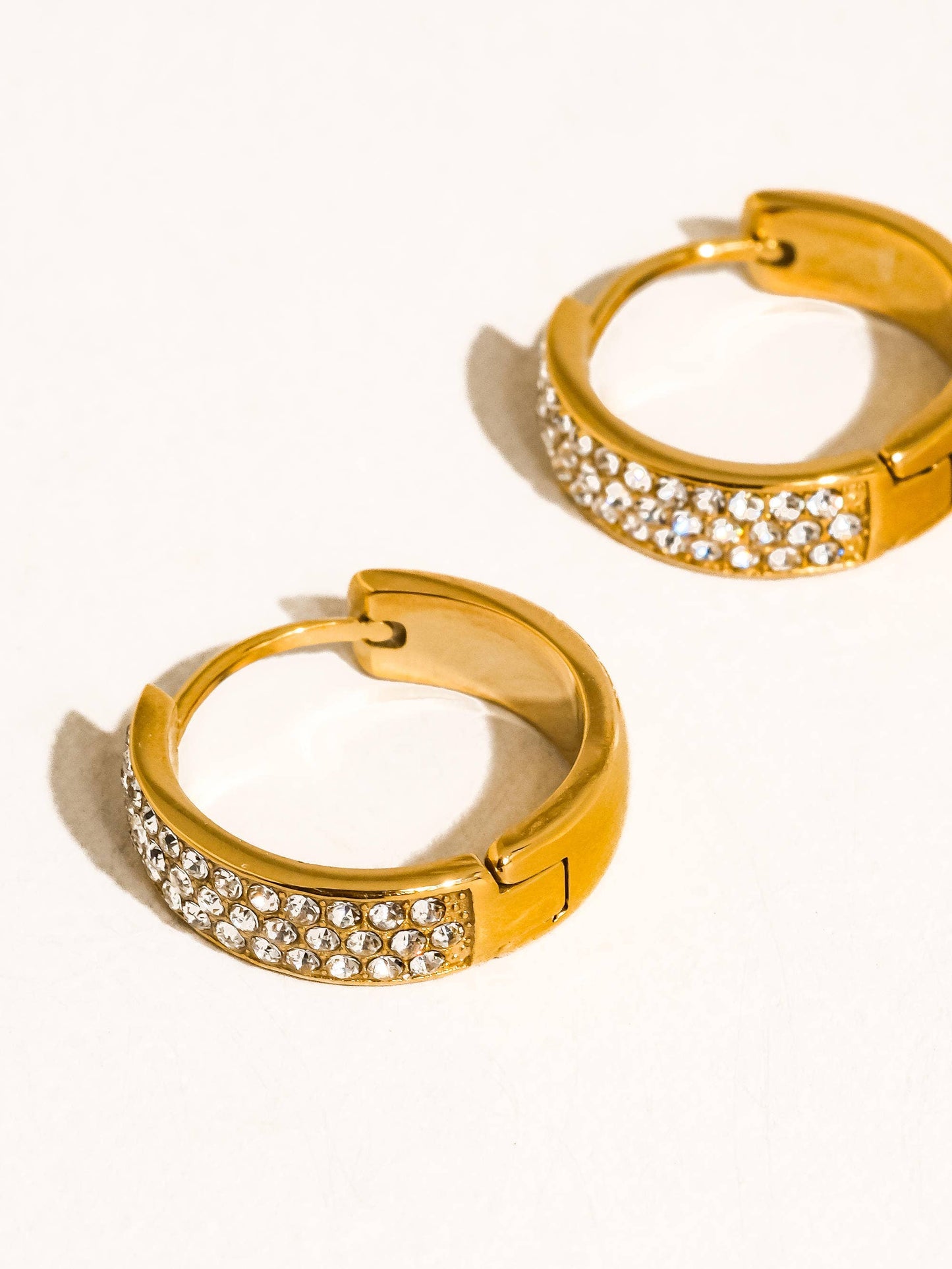 Zephira 18K Gold Non-Tarnish CZ Pave Hoop Earrings