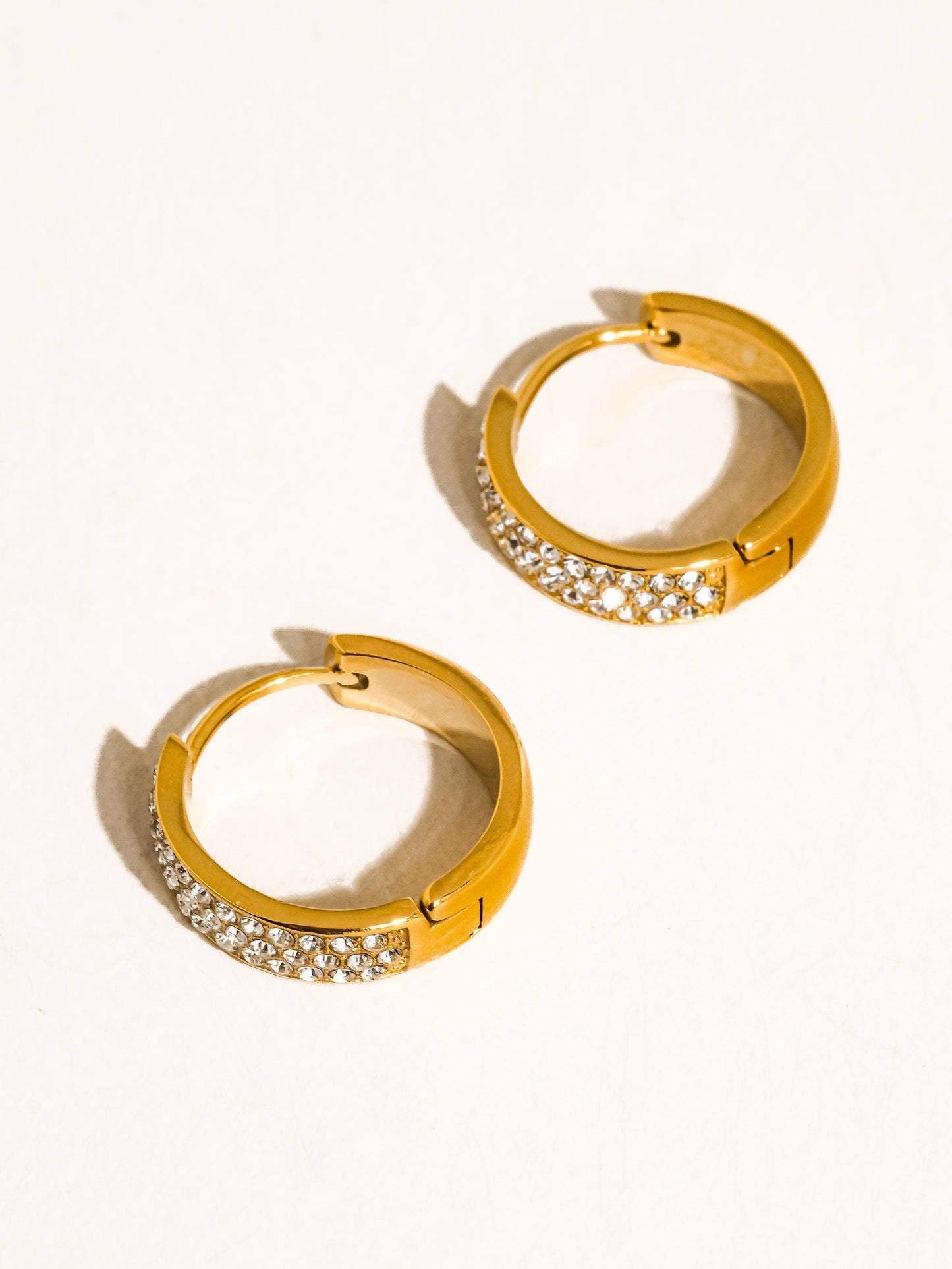Zephira 18K Gold Non-Tarnish CZ Pave Hoop Earrings
