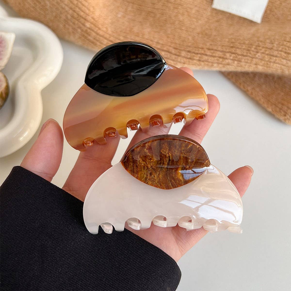 Wood Print Large Hair Claw